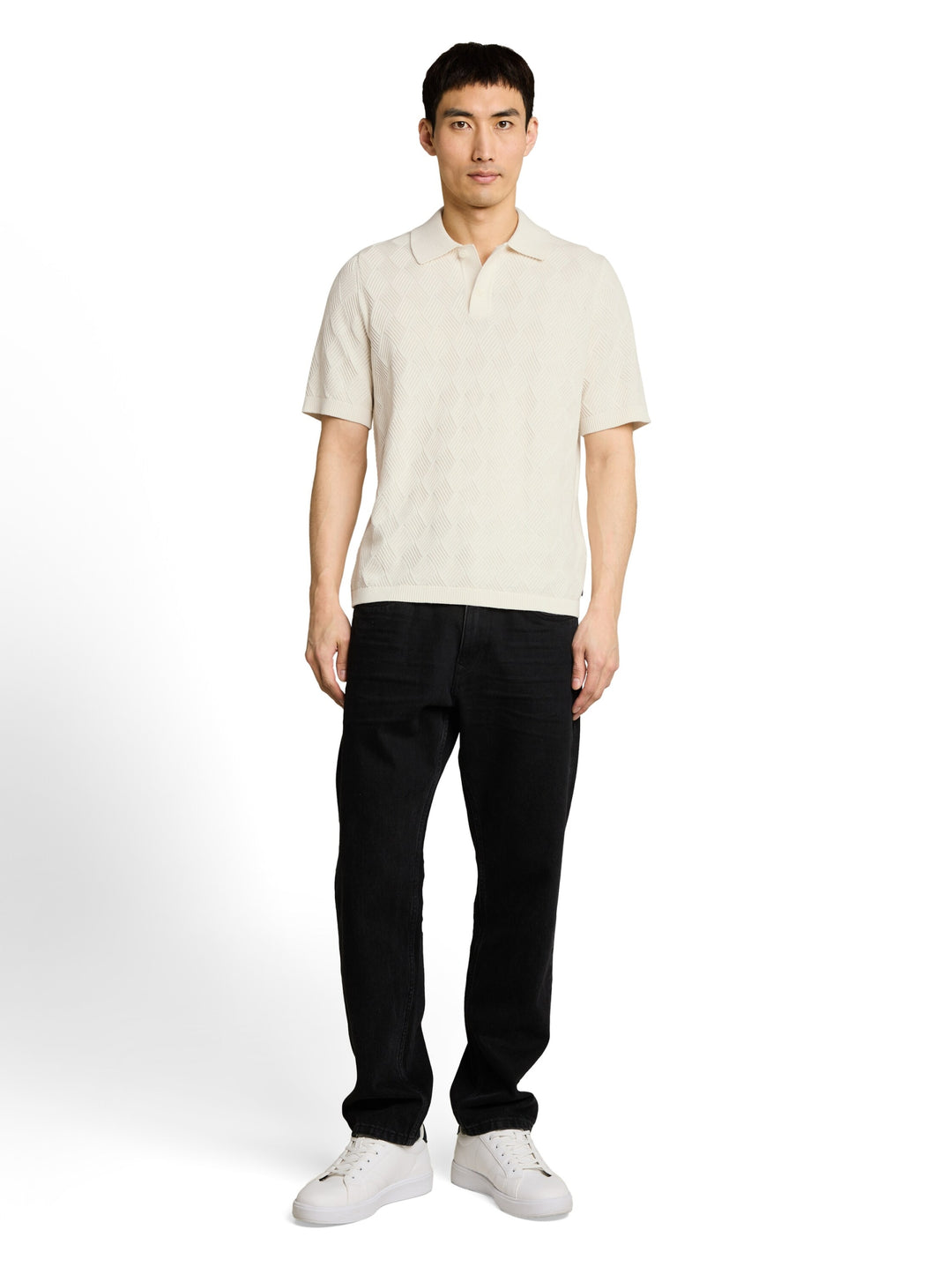 open structure knit polo, Gardenia White 10348 Bild 3