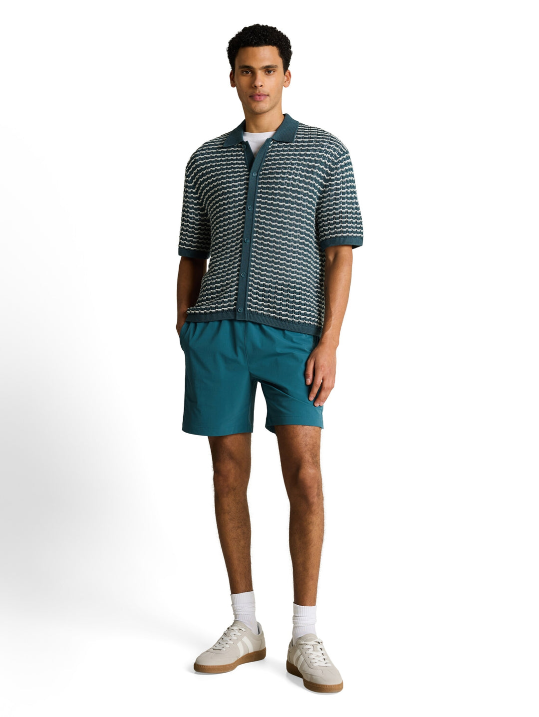open structure knit polo, tide petrol white structure 40285 Bild 3