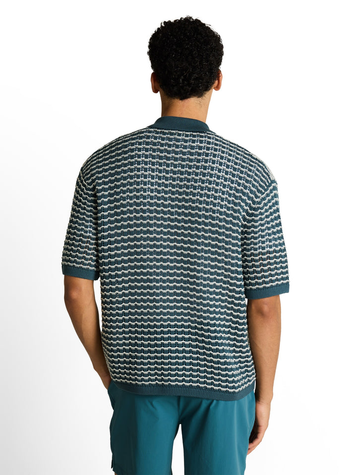 open structure knit polo, tide petrol white structure 40285 Bild 4