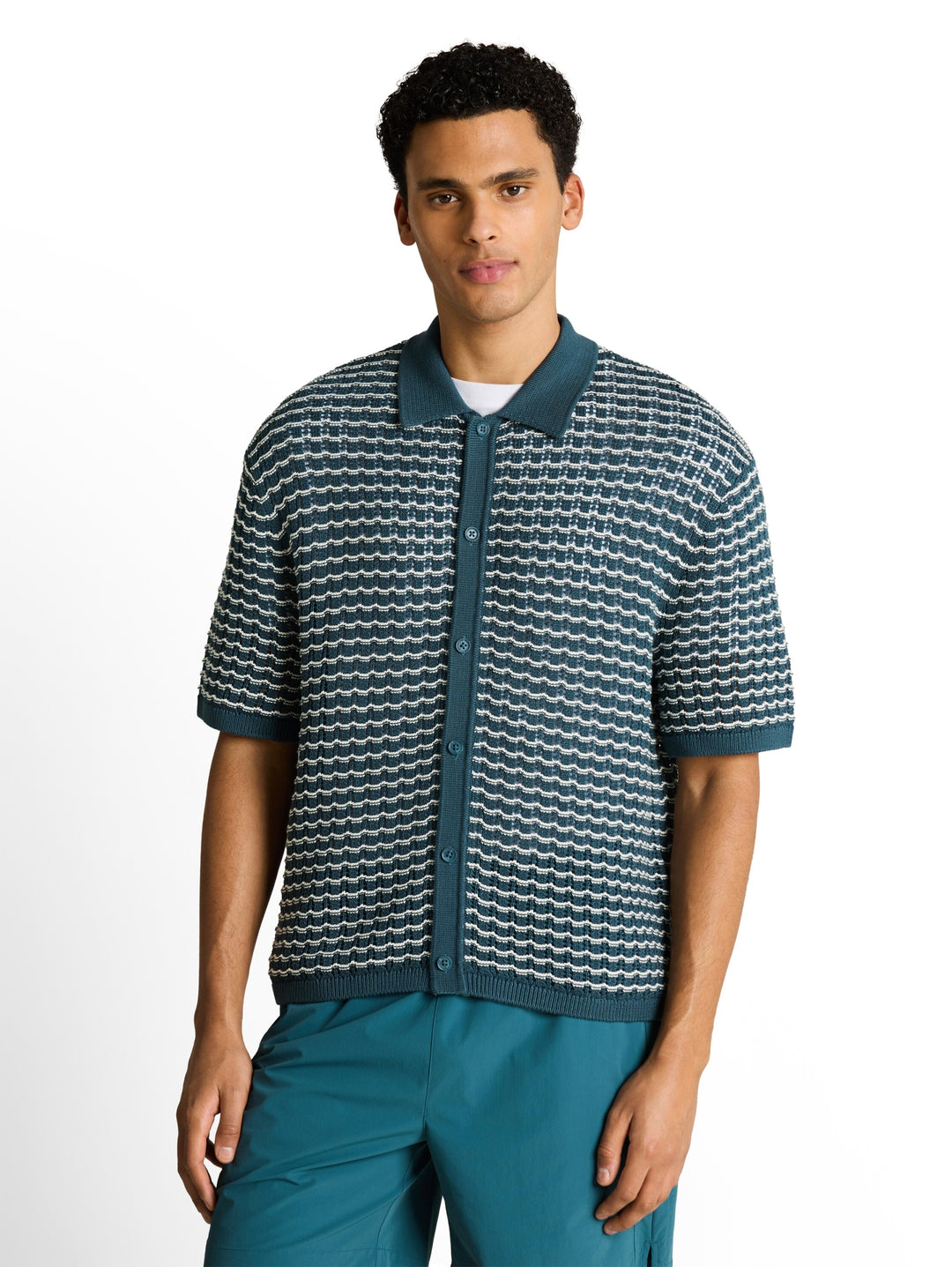 open structure knit polo, tide petrol white structure 40285 Bild 5