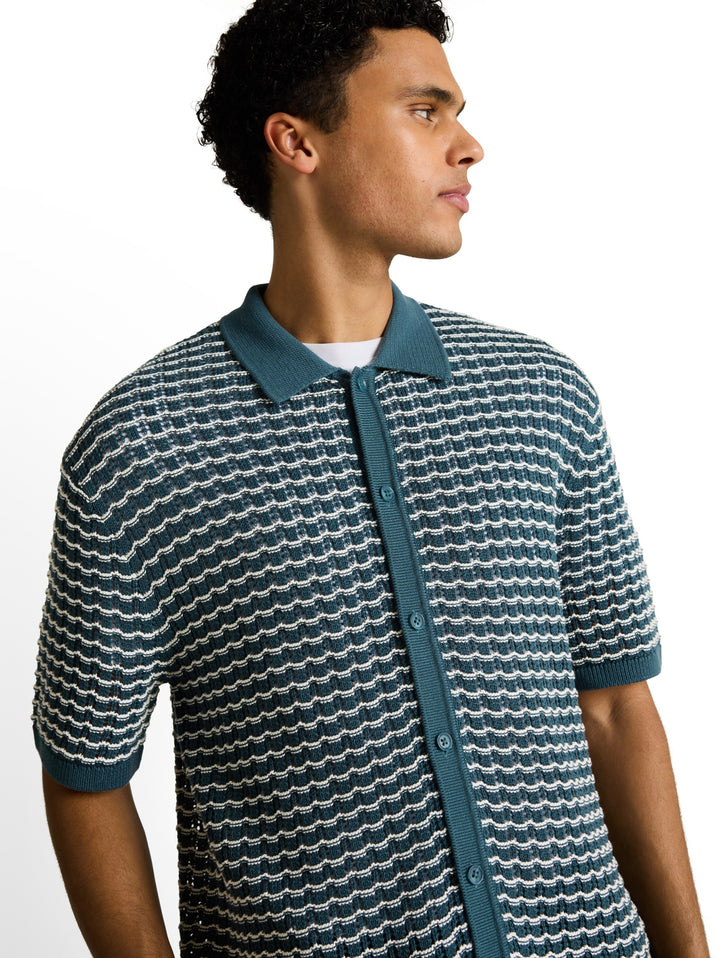 open structure knit polo, tide petrol white structure 40285 Bild 6