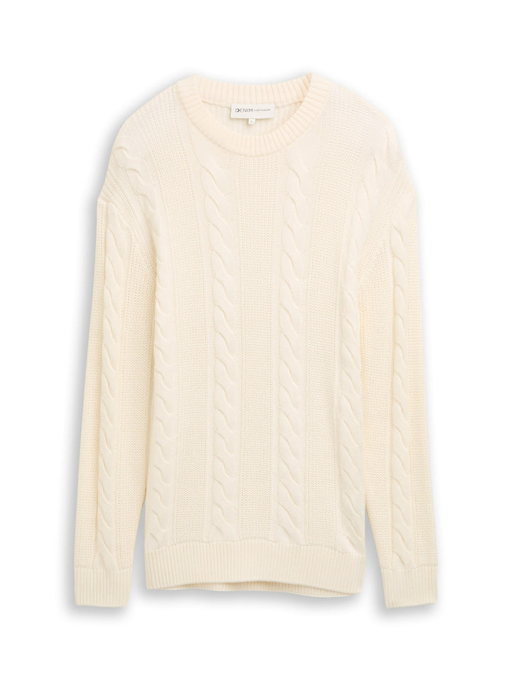 relaxed cable mix crew neck kn, Wool White 12906 Bild 1