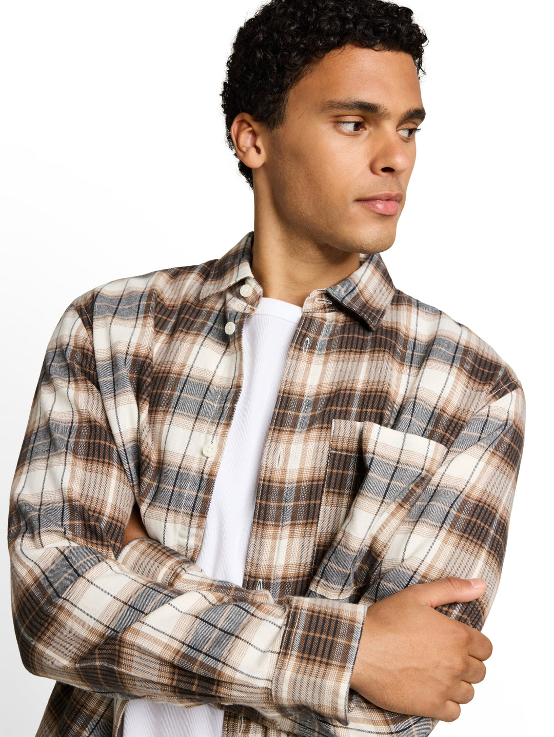 relaxed checked shirt, off white brown check 41177 Bild 6