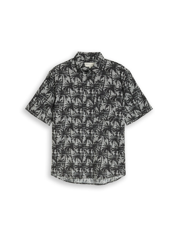 relaxed printed shirt, black white stripy palm print 40034 Bild 1
