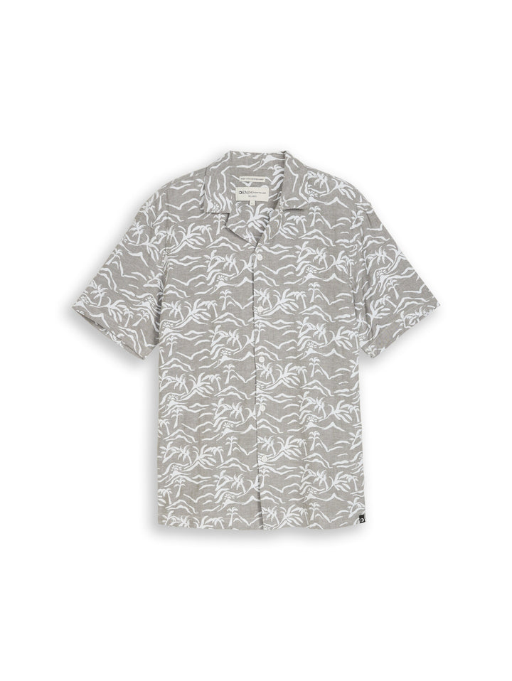 relaxed printed viscose linen, green chambray sun palm print 39715 Bild 1