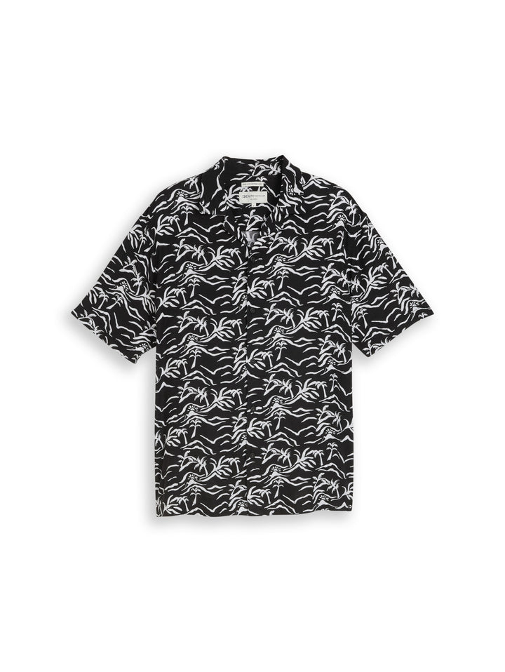 relaxed printed viscose linen, black sun palm print 39716 Bild 1