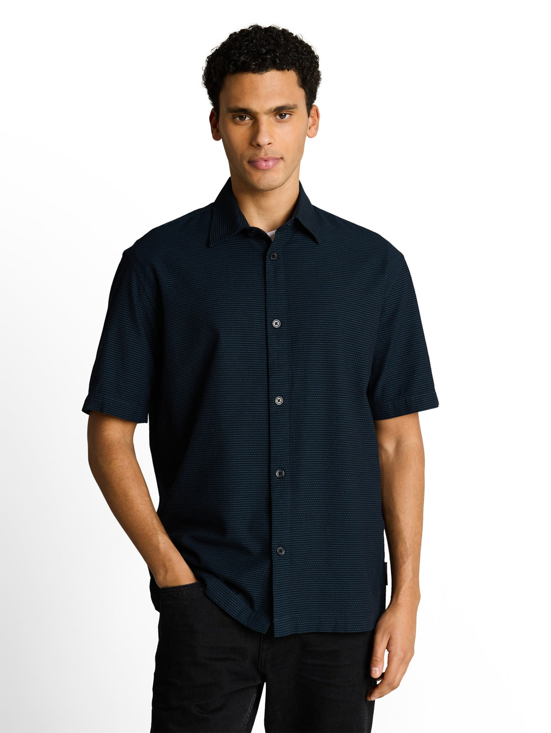 relaxed structured shirt, black blue horizontal stripe 40247 Bild 6