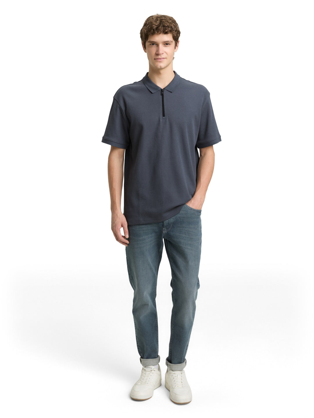 relaxed structured zip polo, urban medium grey 21756 Bild 3