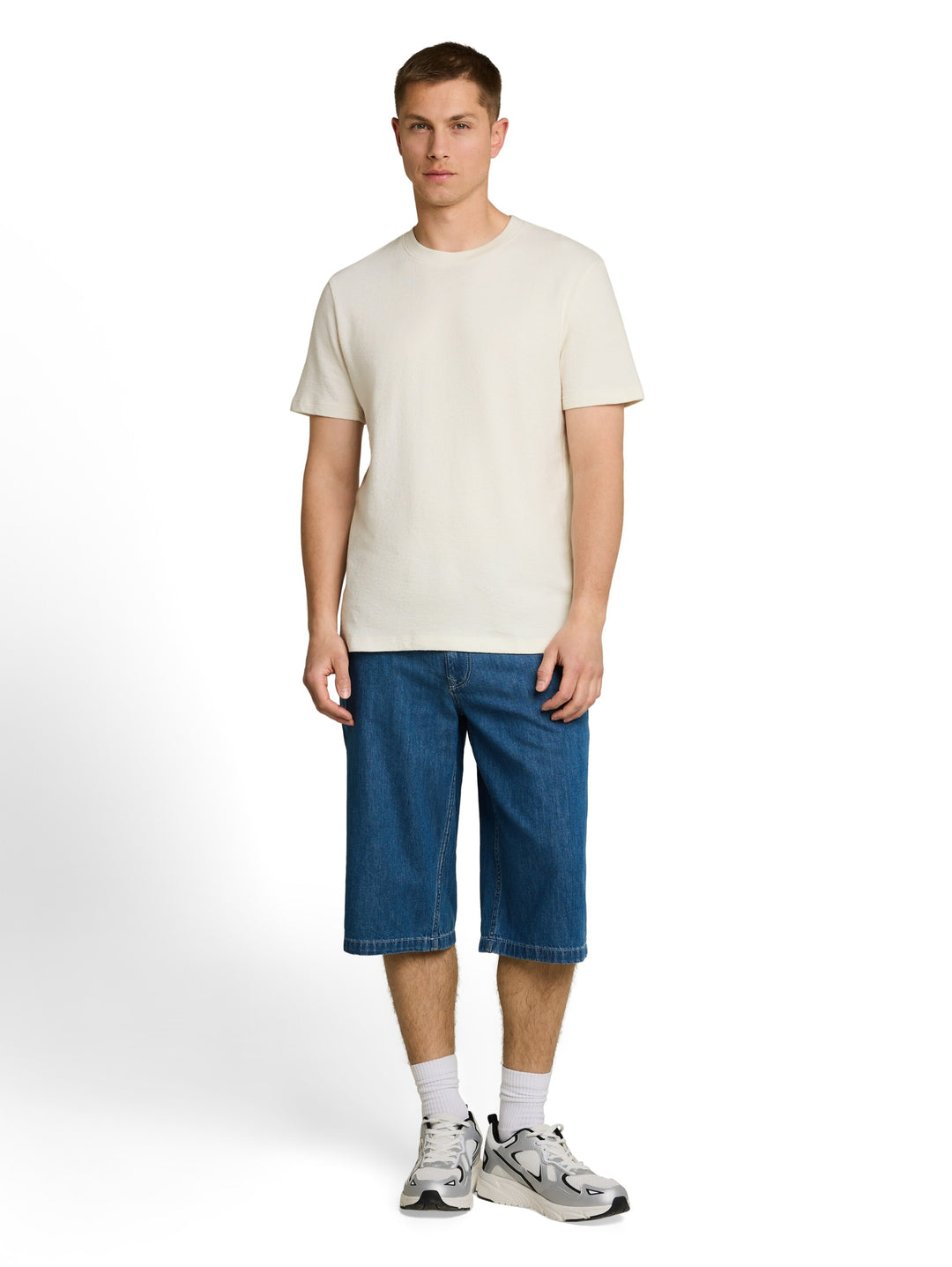 solid structured t-shirt, Wool White 12906 Bild 3