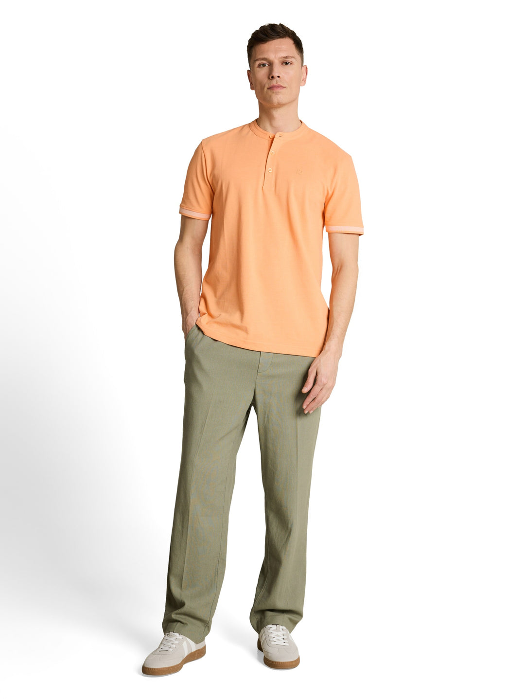 stand up collar two tone polo, summer peach orange 21776 Bild 3