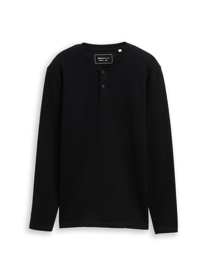 structured henley longsleeve, Black 29999 Bild 1
