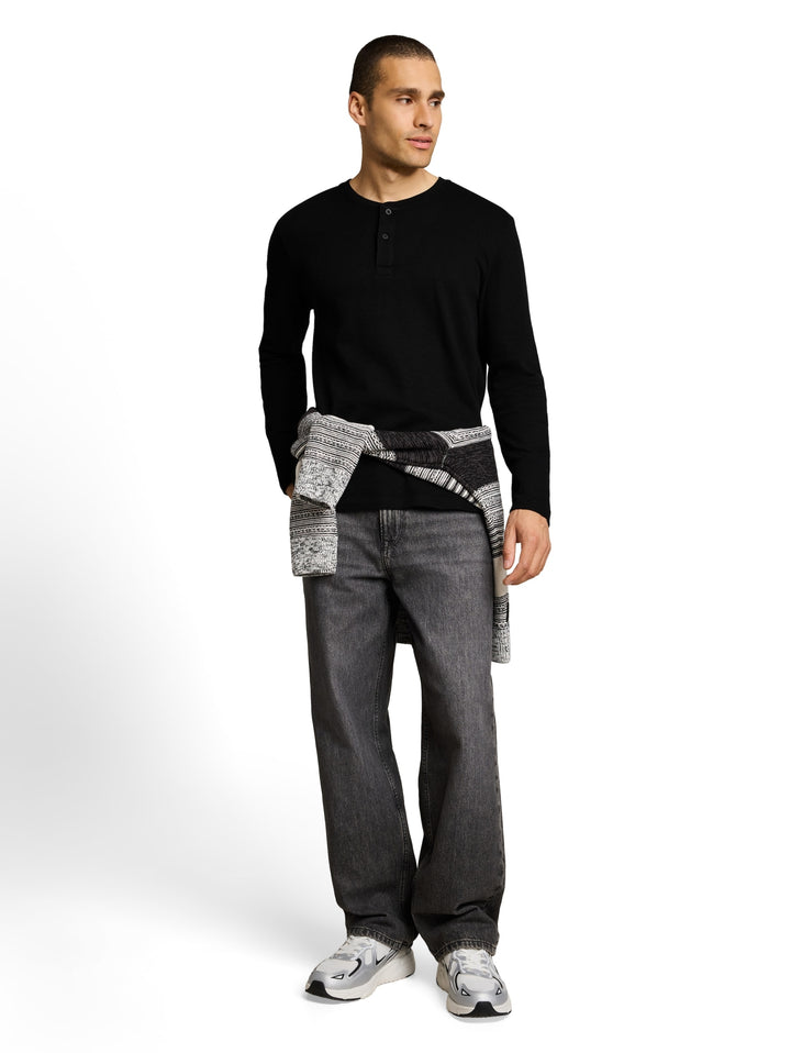 structured henley longsleeve, Black 29999 Bild 3
