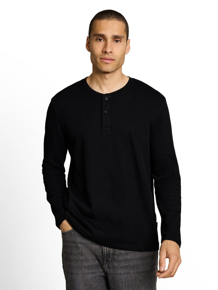 structured henley longsleeve, Black 29999 Bild 6