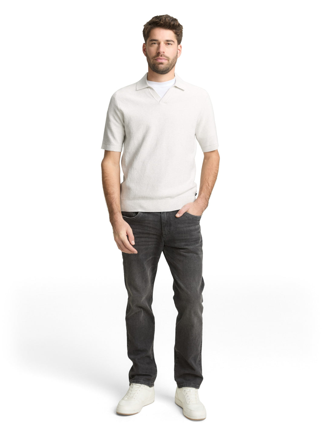 structured knit polo, Soft Vanilla Melange 13174 Bild 3