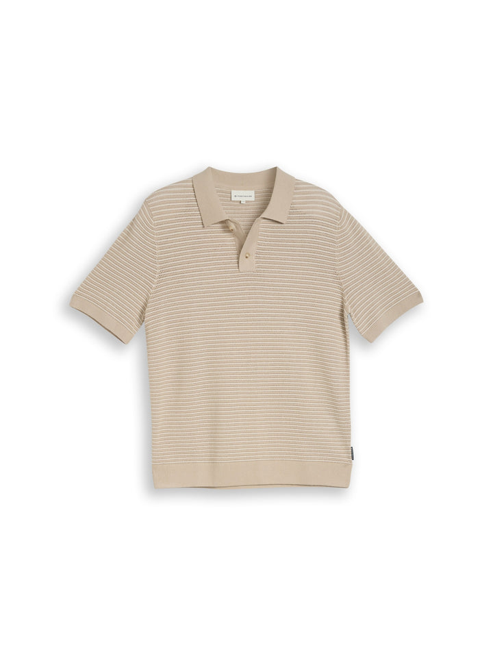 structured stripe knit polo, cashew beige offwhite stripe 39726 Bild 1