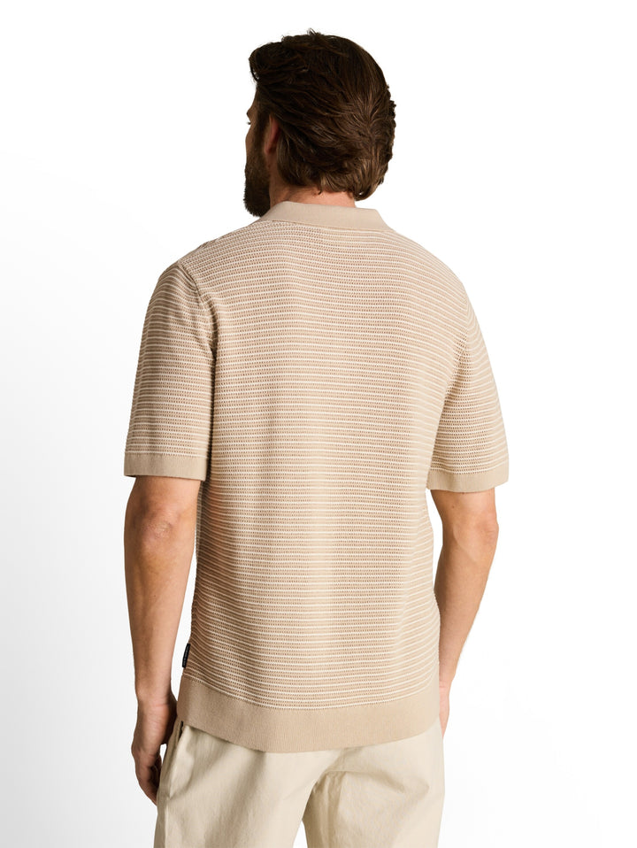 structured stripe knit polo, cashew beige offwhite stripe 39726 Bild 4