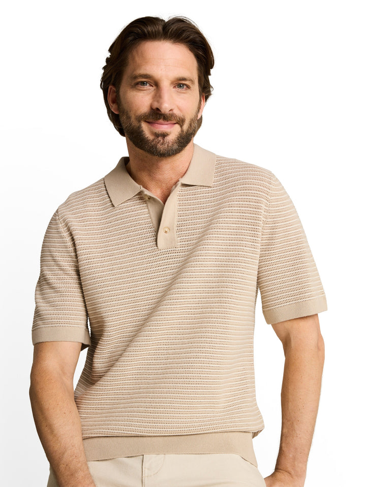 structured stripe knit polo, cashew beige offwhite stripe 39726 Bild 6