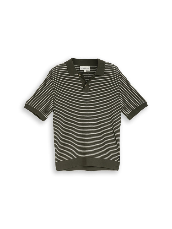 structured stripe knit polo, leaf green offwhite stripe 39723 Bild 1