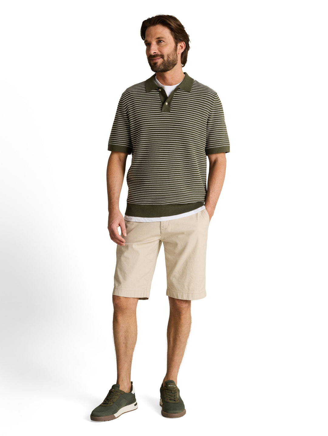 structured stripe knit polo, leaf green offwhite stripe 39723 Bild 3