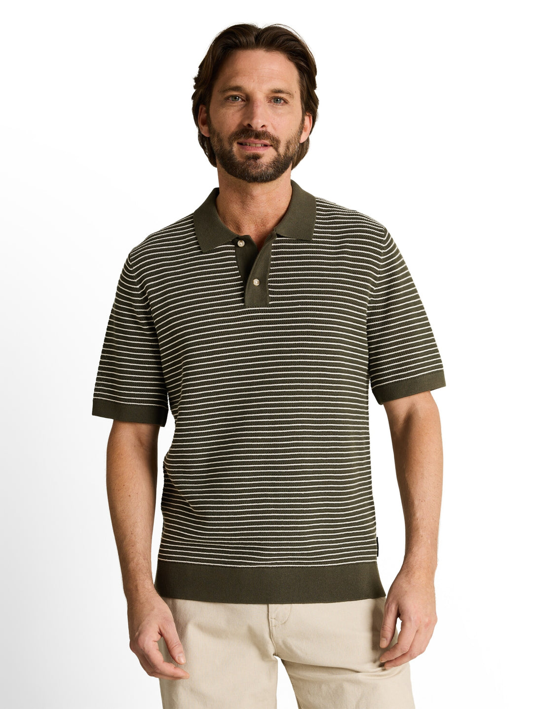 structured stripe knit polo, leaf green offwhite stripe 39723 Bild 5
