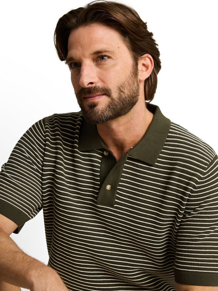structured stripe knit polo, leaf green offwhite stripe 39723 Bild 6