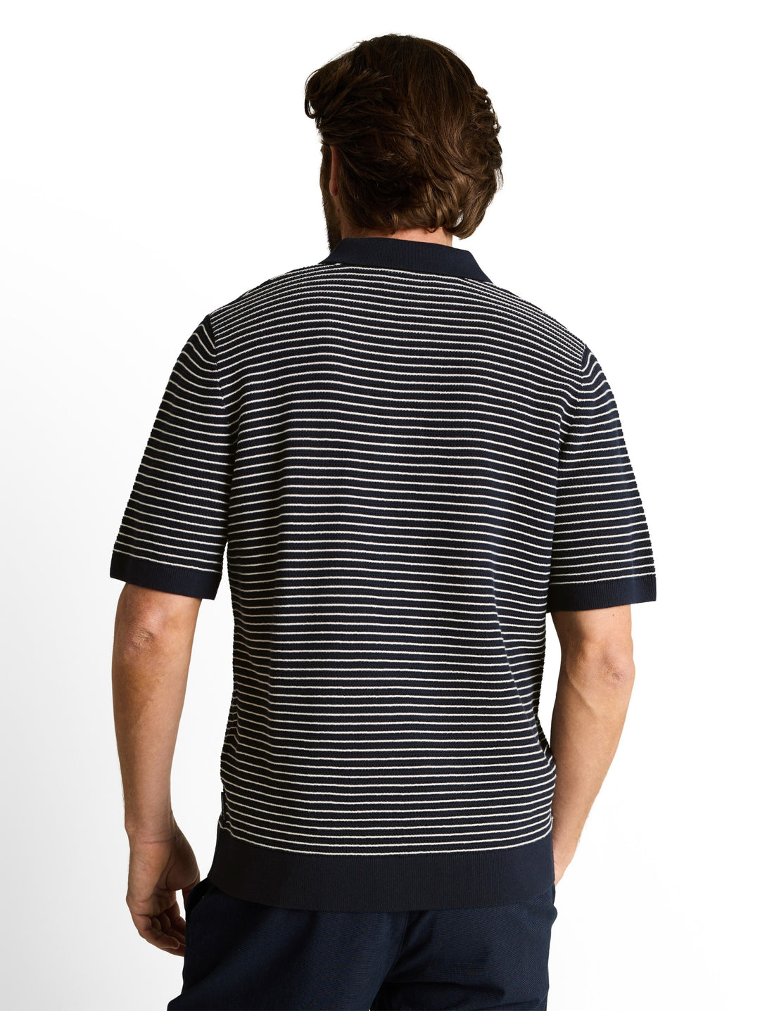 structured stripe knit polo, navy offwhite stripe 39725 Bild 4