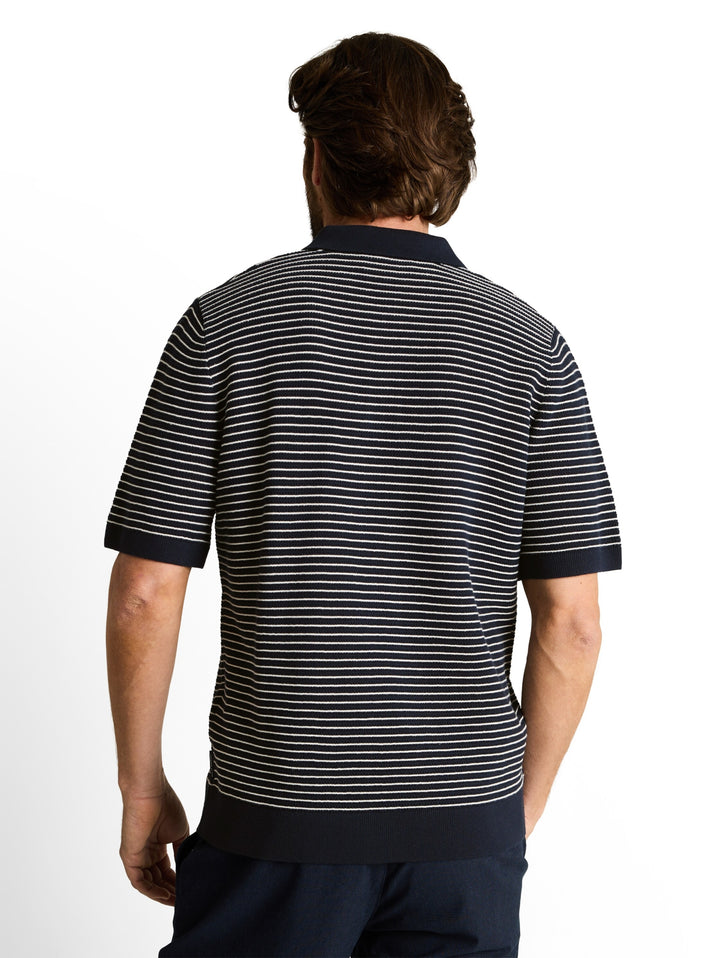 structured stripe knit polo, navy offwhite stripe 39725 Bild 4