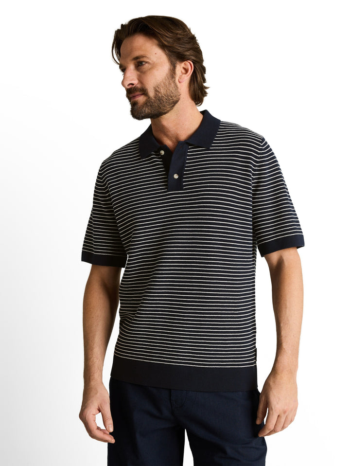 structured stripe knit polo, navy offwhite stripe 39725 Bild 5