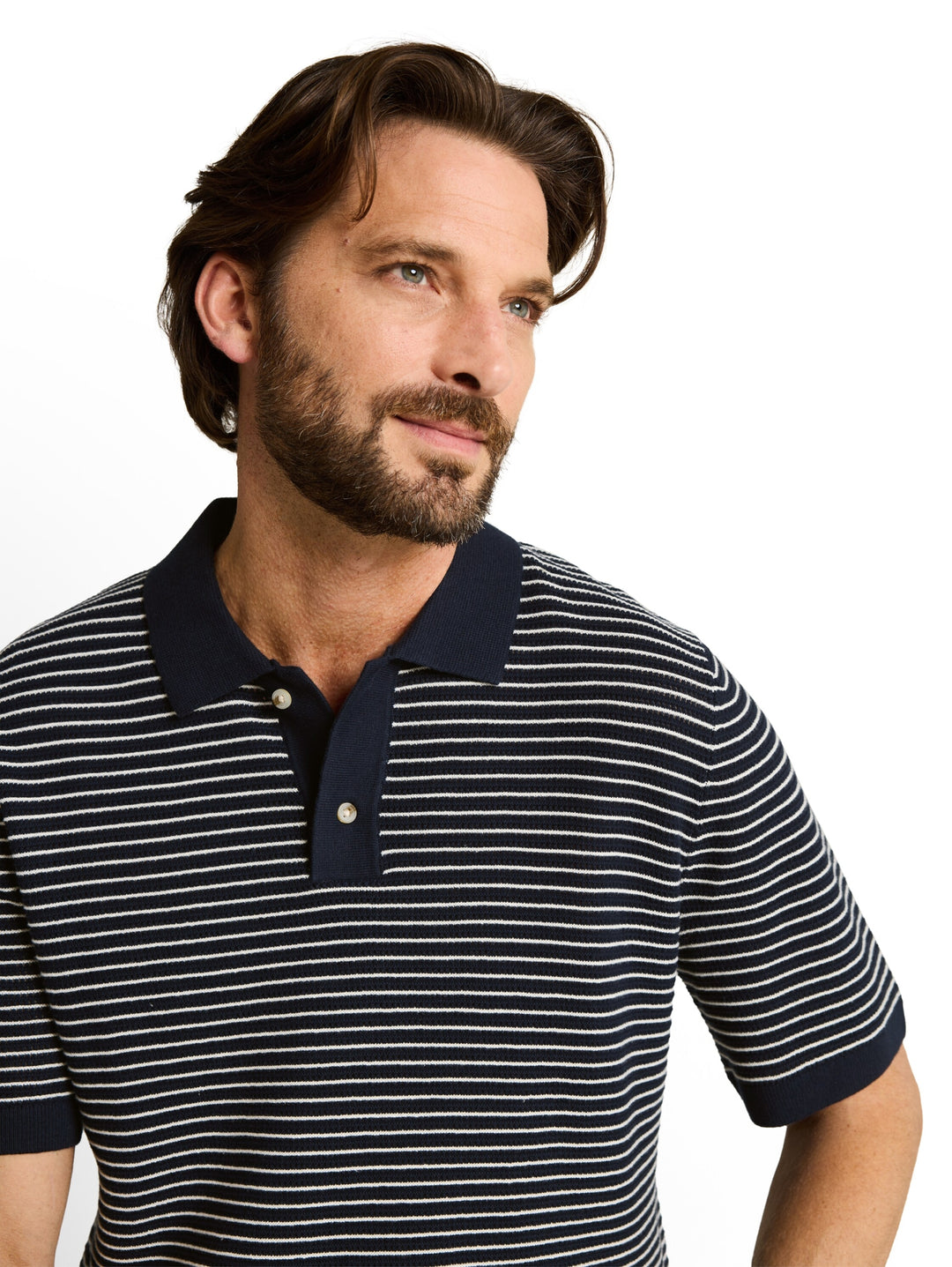 structured stripe knit polo, navy offwhite stripe 39725 Bild 6