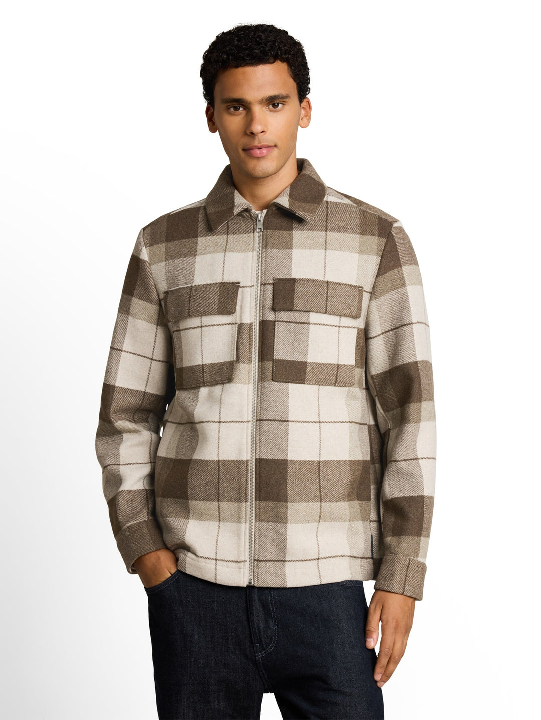 wool optic overshirt, beige Brown wool check 40627 Bild 5