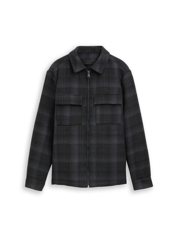 wool optic overshirt, black grey wool check 40625 Bild 1