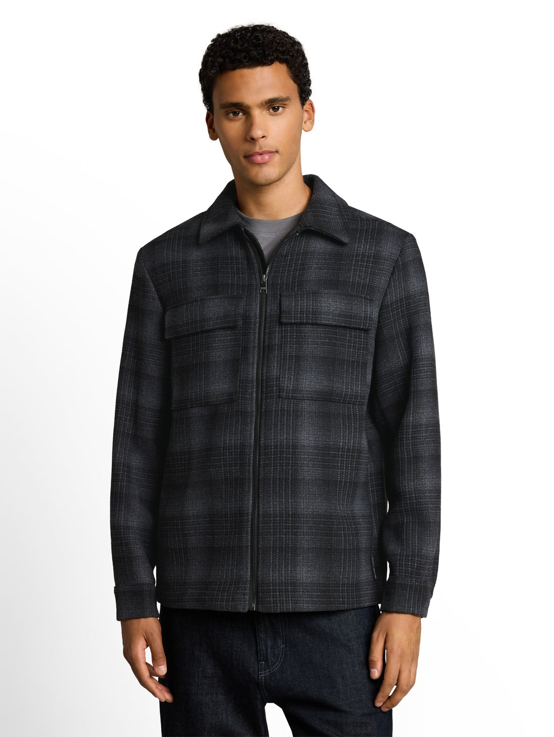 wool optic overshirt, black grey wool check 40625 Bild 5