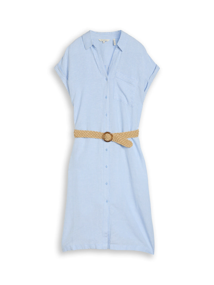 dress linen with belt, fjord blue irregular stripe 39908 Bild 1