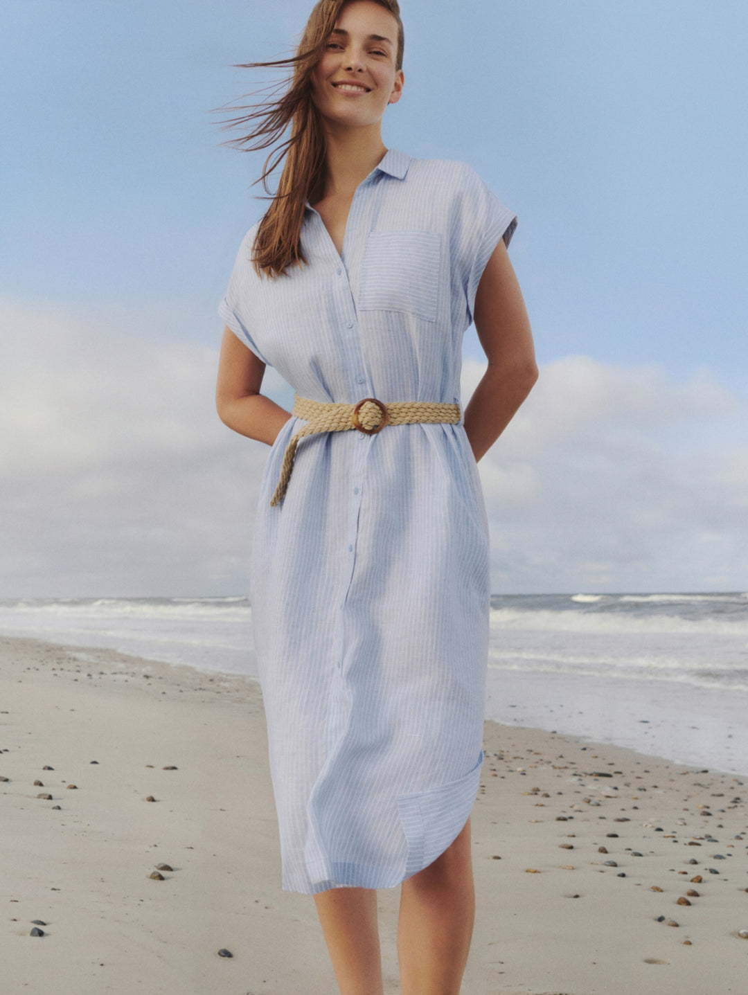 dress linen with belt, fjord blue irregular stripe 39908 Bild 5