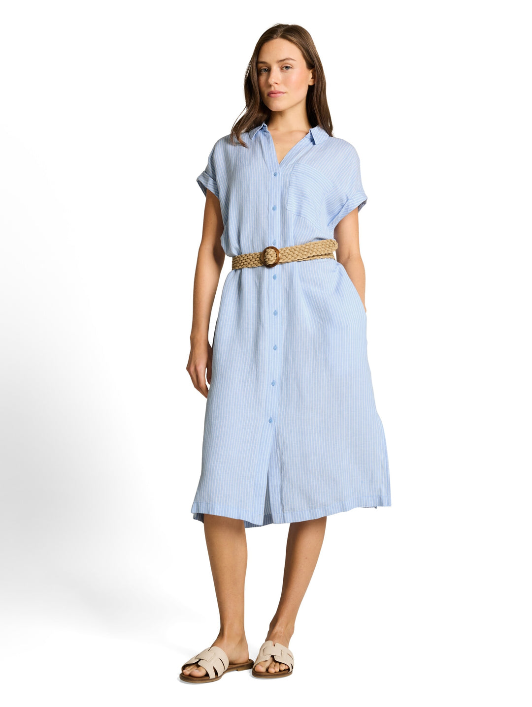 dress linen with belt, fjord blue irregular stripe 39908 Bild 7