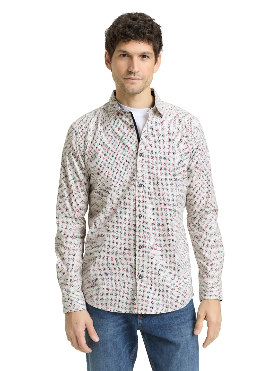 fitted printed shirt, white abstract design 39650 Bild 5
