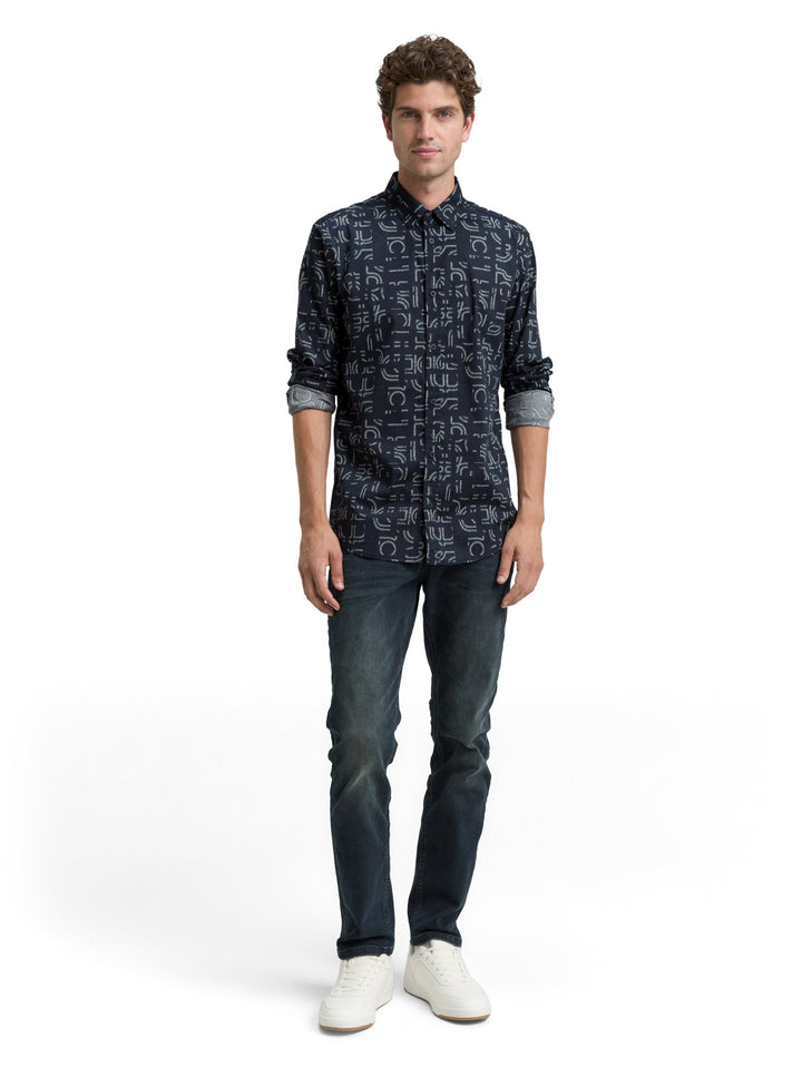 fitted printed stretch shirt, navy irregular design 38525 Bild 3