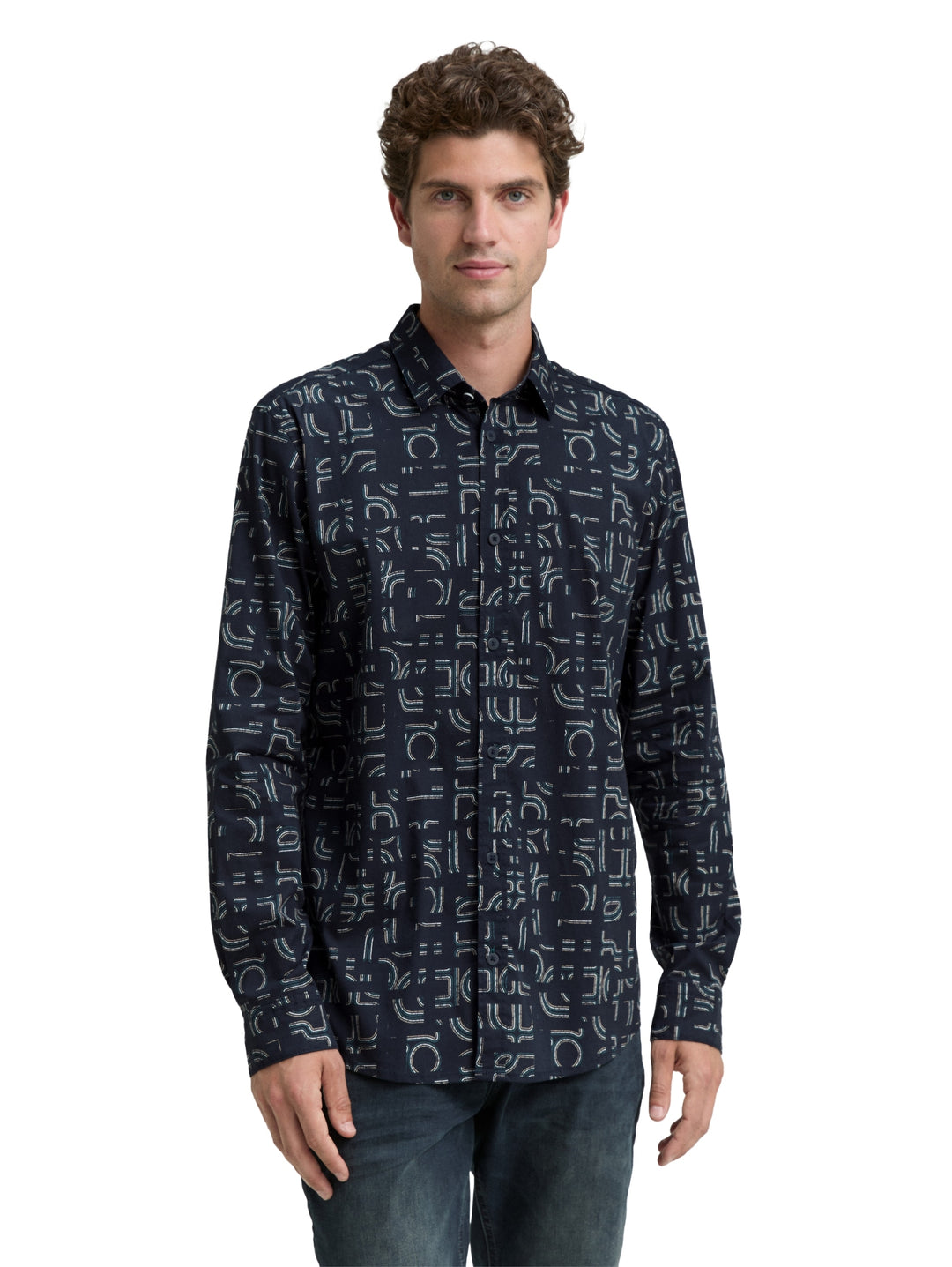 fitted printed stretch shirt, navy irregular design 38525 Bild 5