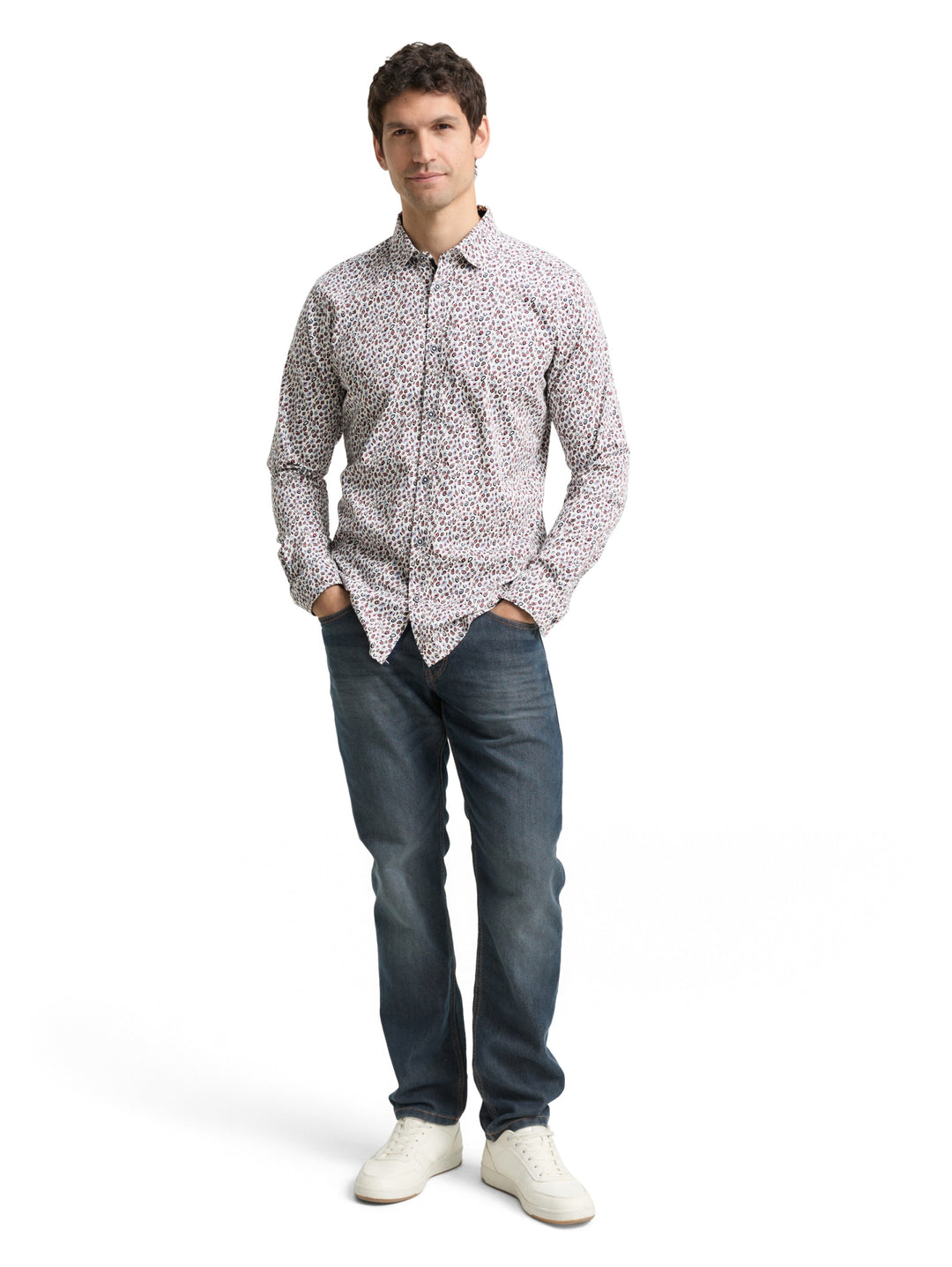 fitted printed stretch shirt, white irregular dot design 38932 Bild 3