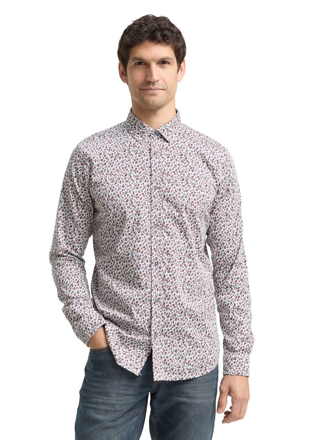 fitted printed stretch shirt, white irregular dot design 38932 Bild 5