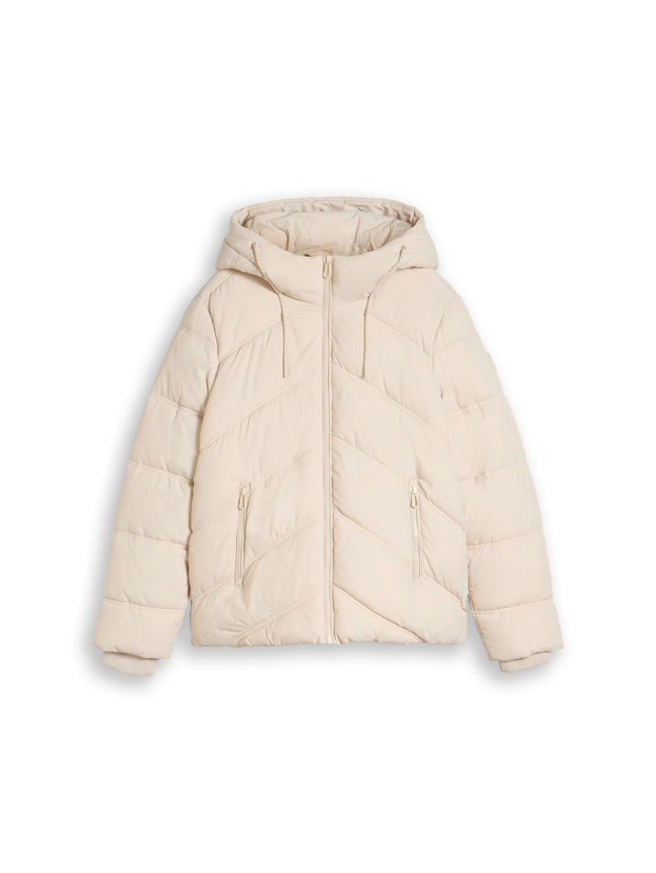 hooded puffer jacket, cold beige 27609 Bild 1