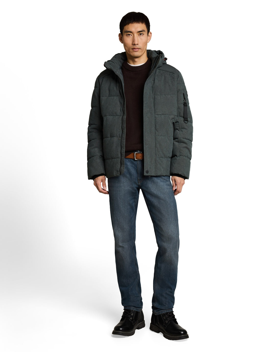 hooded texture mix puffer jack, Darkest Olive 14406 Bild 3