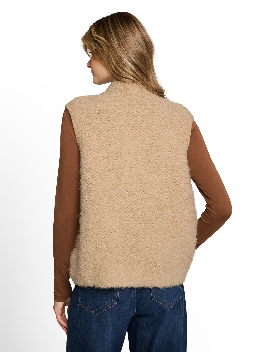 knit bouclé vest with zipper, gravel beige melange 40523 Bild 4
