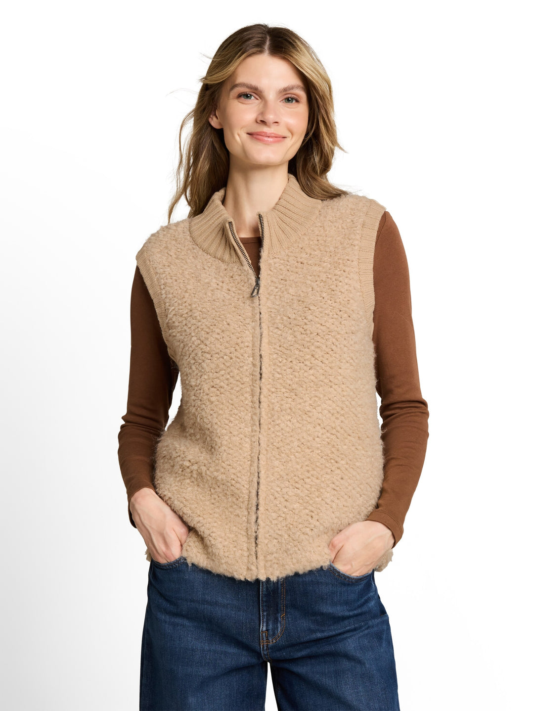 knit bouclé vest with zipper, gravel beige melange 40523 Bild 8
