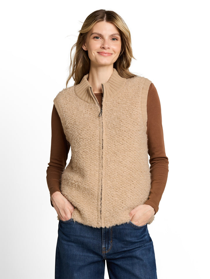 knit bouclé vest with zipper, gravel beige melange 40523 Bild 8