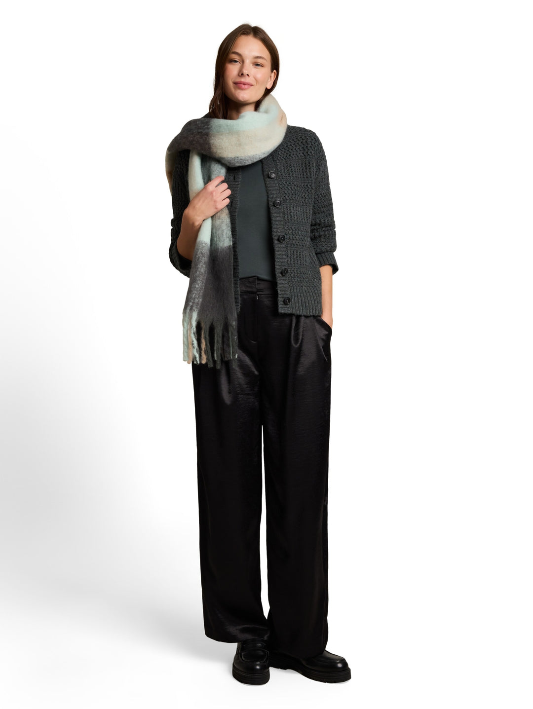knit chunky structured cardiga, dark olive melange 40729 Bild 3