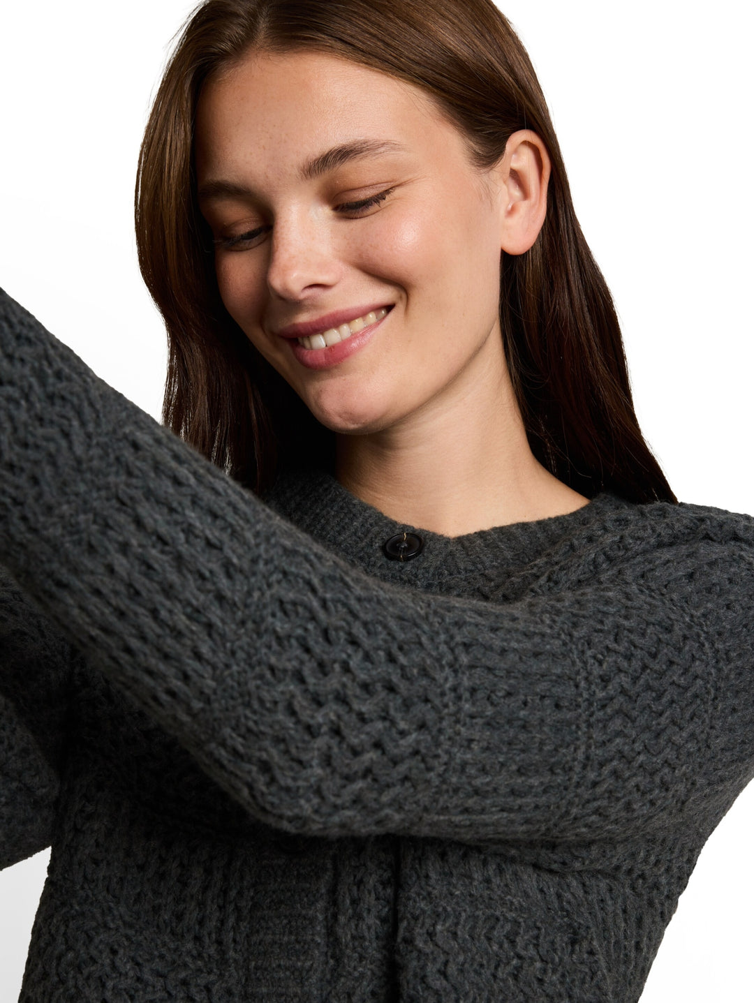 knit chunky structured cardiga, dark olive melange 40729 Bild 6