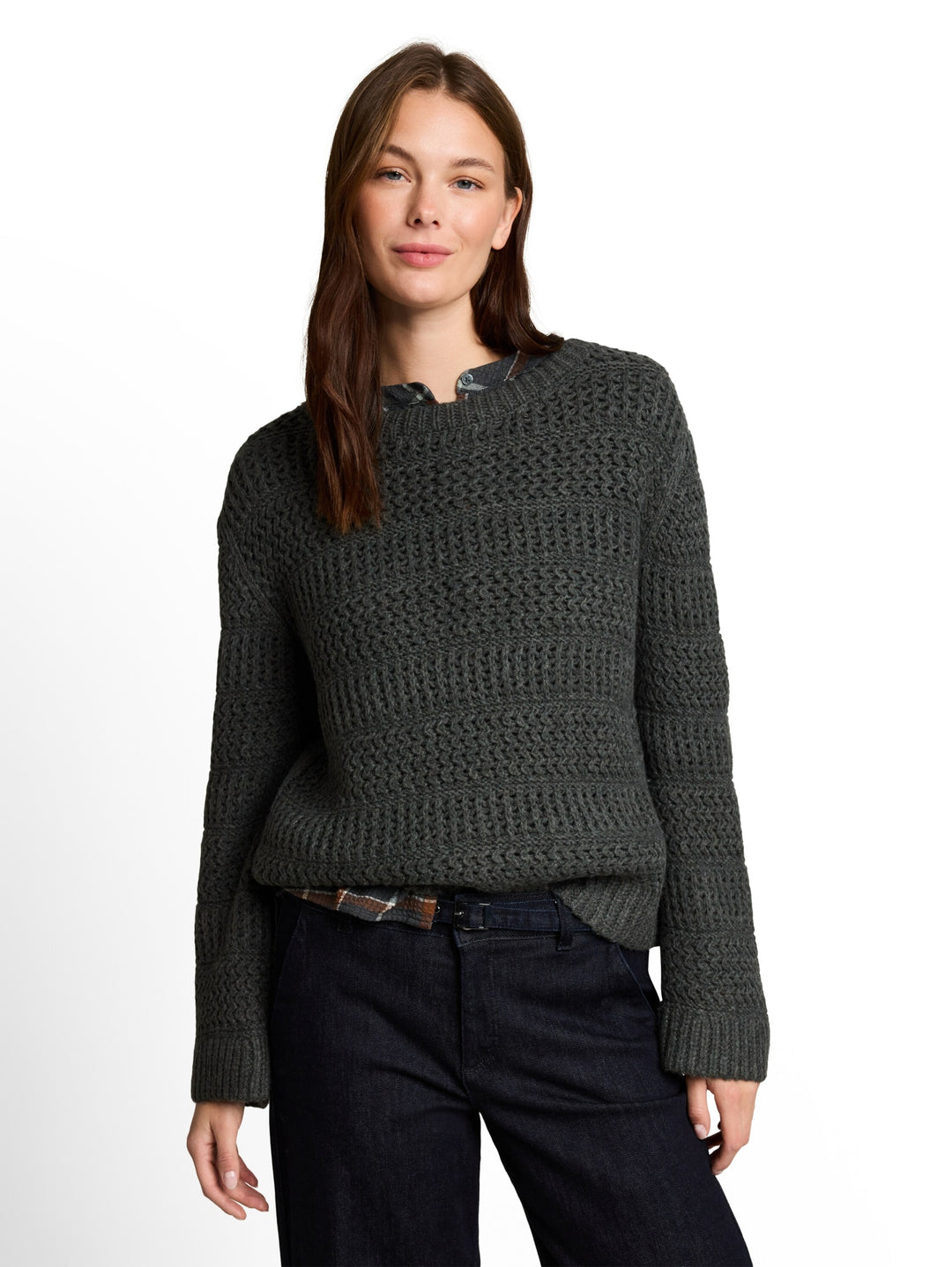knit chunky structured sweater, dark olive melange 40729 Bild 5