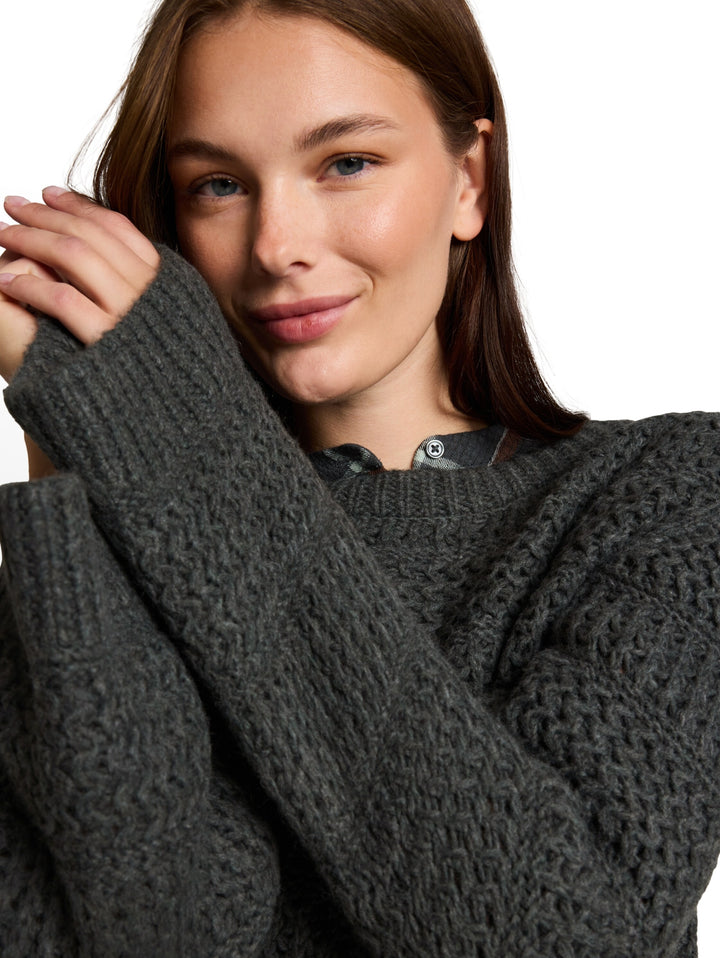 knit chunky structured sweater, dark olive melange 40729 Bild 6