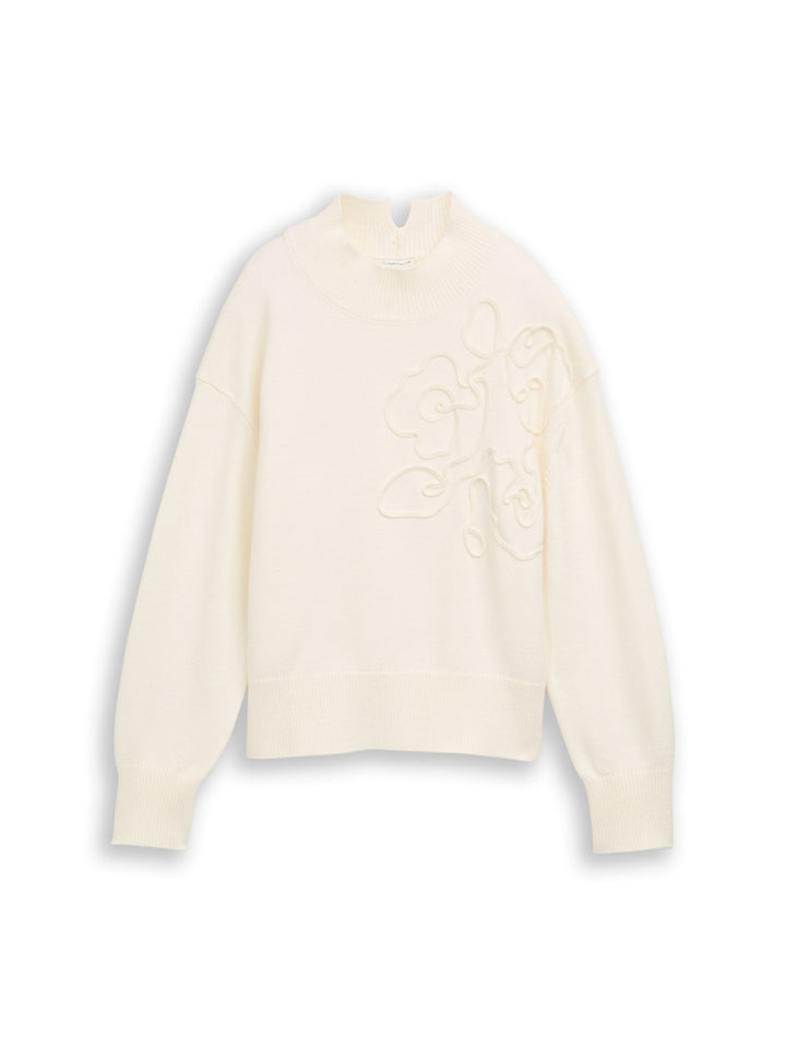 knit cosy embroidered mock-nec, Whisper White 10315 Bild 1